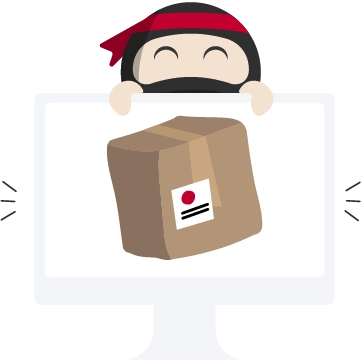 an image of Ryo, mascot of Ninja Van, hanging on to a monitor showing a parcel of Ninja Van
