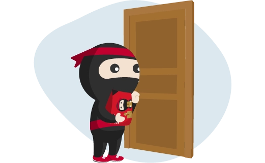 an image of Ryo making a door to door delivery while holding a parcel in a Ninja Pack